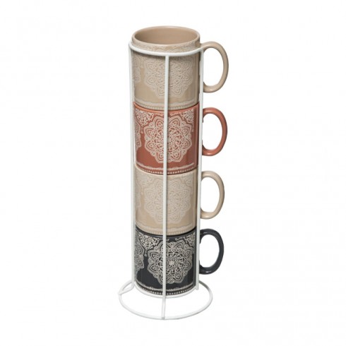 Set 4 tazas de café con soporte de metal 11x14x27cm 260ml - O Faiado da Loba
